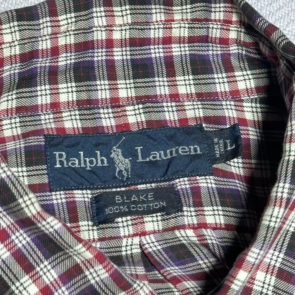 Ralph Lauren Red Plaid Button Down‎ Blake Cotton Shirt Men's Size Large